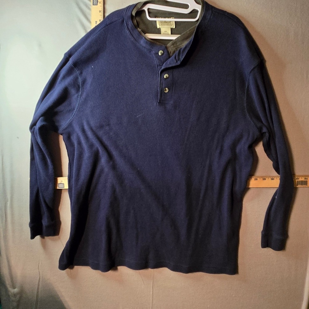 CE Schmidt Workwear Mens XXL Navy Blue Waffle Knit Thermal Henley Shirt L/S